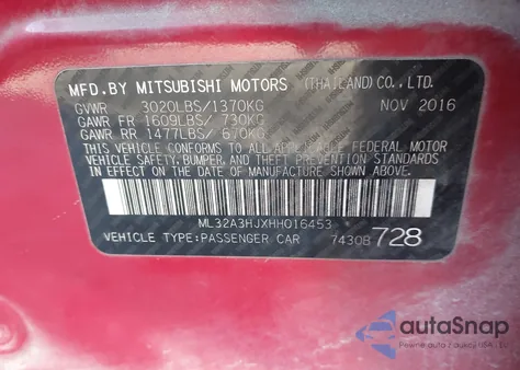 2017 Mitsubishi Mirage Es z USA, uszkodzony, nr VIN ML32A3HJXHH016453